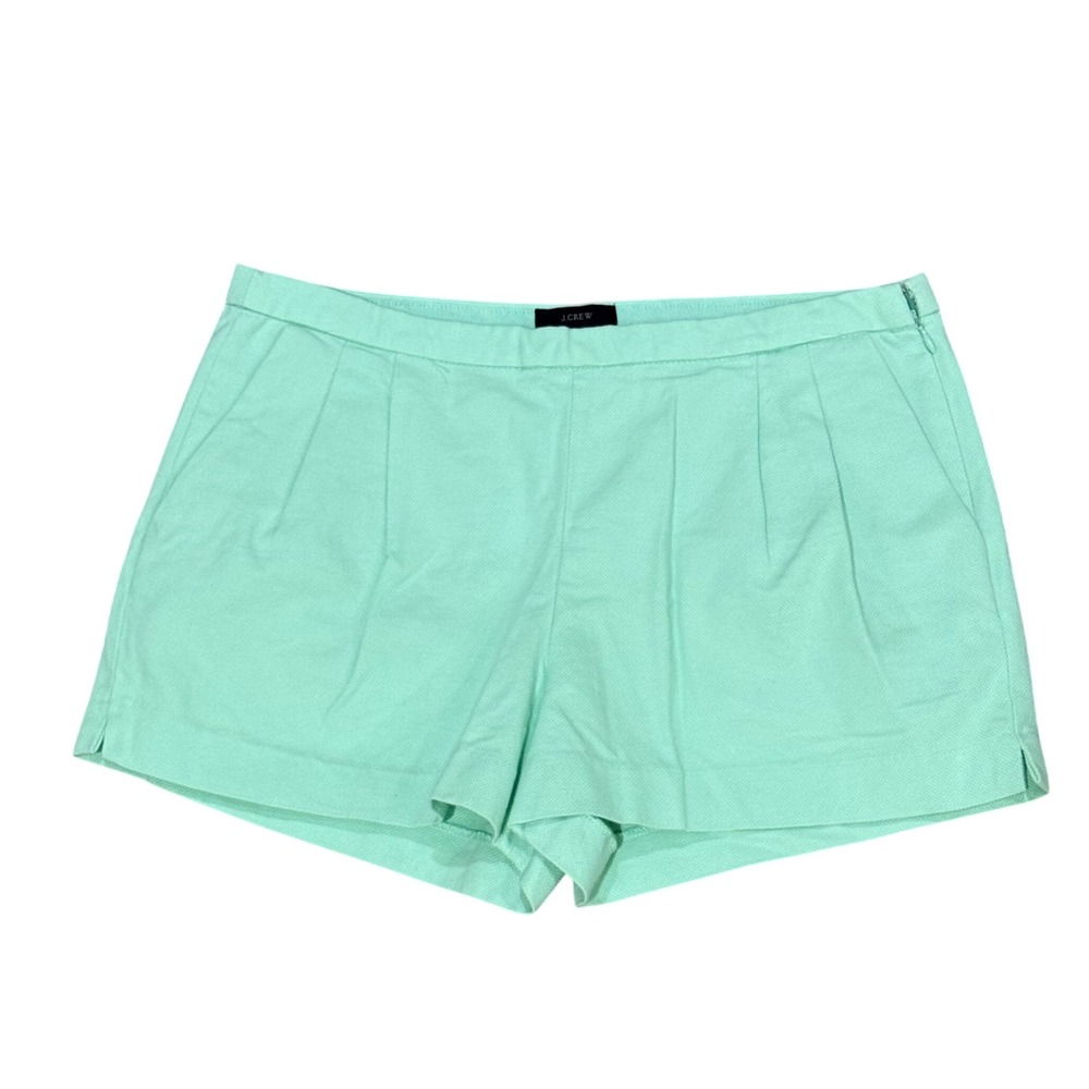 J.Crew Womens Mint Green Textured Pleated Shorts Size 10 Side Zip Summer Casual